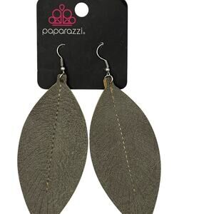 Taupe leatherette leaf look. Pararazzi pierced earrings. Fishhook
